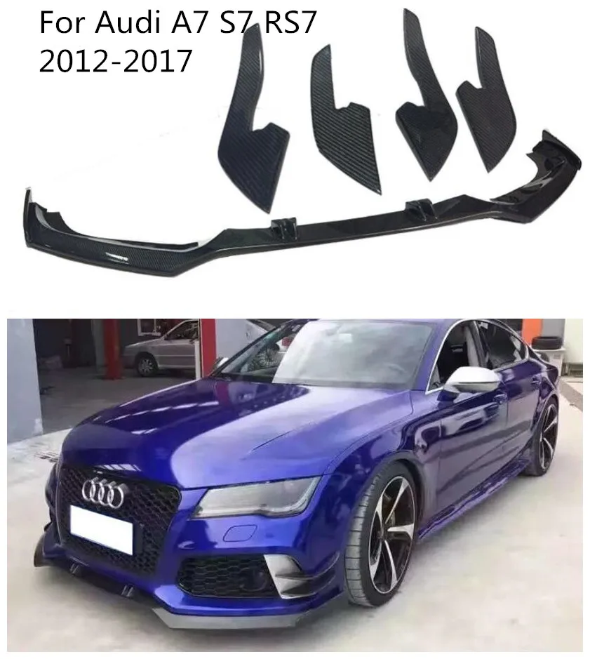 

High quality Carbon Fiber Car Bumper Front Lip Spoiler Diffuser Cover, Car Front Diffuser 5pcs/Set For Audi A7 S7 RS7 2012-2017