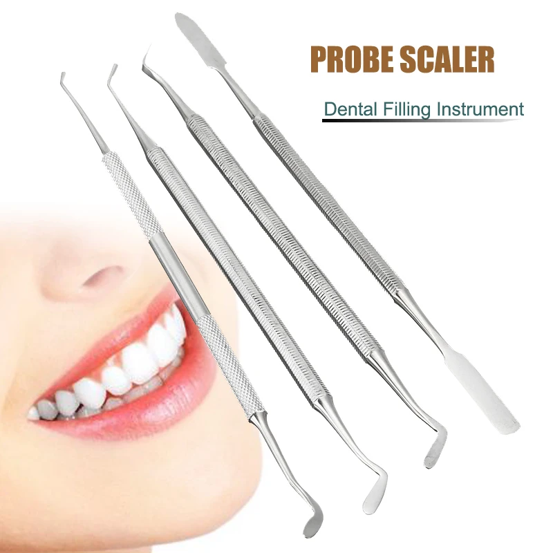  4Pcs/set Stainless Steel Dental Instruments Kit Oral Hygiene Care Scraper Wax Carver Spatula Teeth 