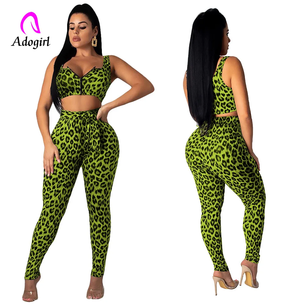

Fitness Womens Sets Two Piece 2019 Summer Leapard Crop Top Sets for Women Tracksuit Outfits Stretchy Runway Fashion Holiday Wear