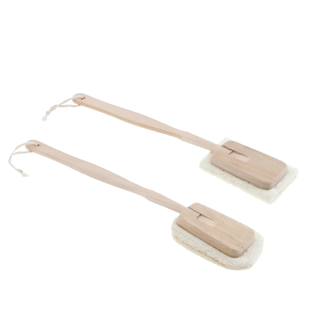 Natural Loofah Detachable Long Wood Handle Massage Brush Back Scrubber Sponge Exfoliating Puff