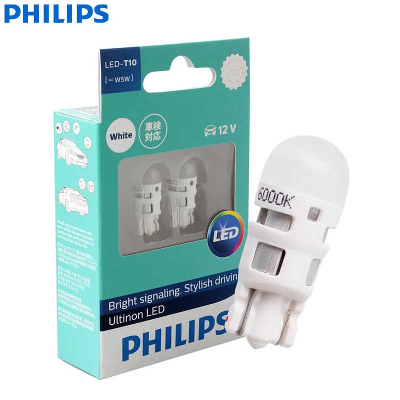 Philips Ultinon светодиодный T10 W5W 194 12V 11961ULWX2 6000K холодный белый автомобиль поворотные сигнальные лампы внутренний светильник габаритный светильник(двойная упаковка