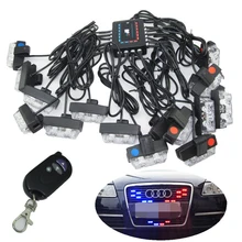 Free Shipping!!Red Blue Amber White 16x 2 wireless control LED Flash Emergency Strobe Car Grill Light Ultra Bright 32 LED 32W
