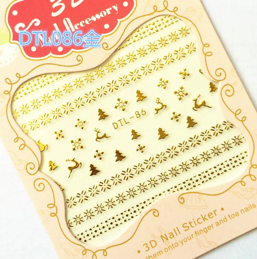 Rocooart DTL082-144 переводные наклейки для ногтей, роскошные рождественские 3D наклейки для ногтей с золотым хлопком, наклейки для маникюра