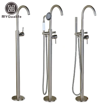 

Brushed Nickel Free Standing Bathroom Tub Faucet Single Handle Rotation Bathtub Mixer Taps Floor Mounted