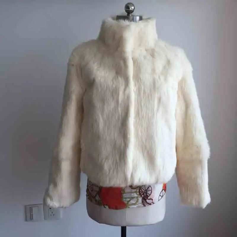 Новое поступление пальто из натурального кроличьего меха Полный Пелт сексуальные Заказные Оптовые меховые куртки размера плюс SR61 - Цвет: Beige