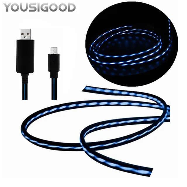 Best Offers YOUSIGOOD Flowing LED Micro USB Cable Adapter Charger Data Sync Cord For Iphone Samsung Hauwei Android Tablet USB Charging Cable
