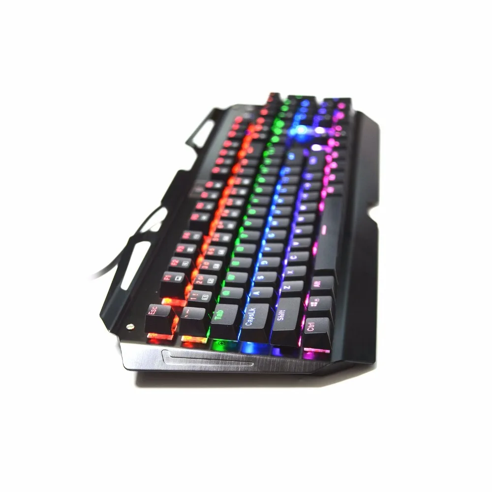 Mechanical Gaming Keyboard Rainbow LED Backlit Ergonomic Anti-Ghosting 104 Keys Wired Gamer Keyboard with Blue Switches X7000