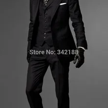 Приталенный подходят два кнопки черный в полоску жених смокинг нотч шафером жениха мужчины свадьба костюмы / человек suitswe