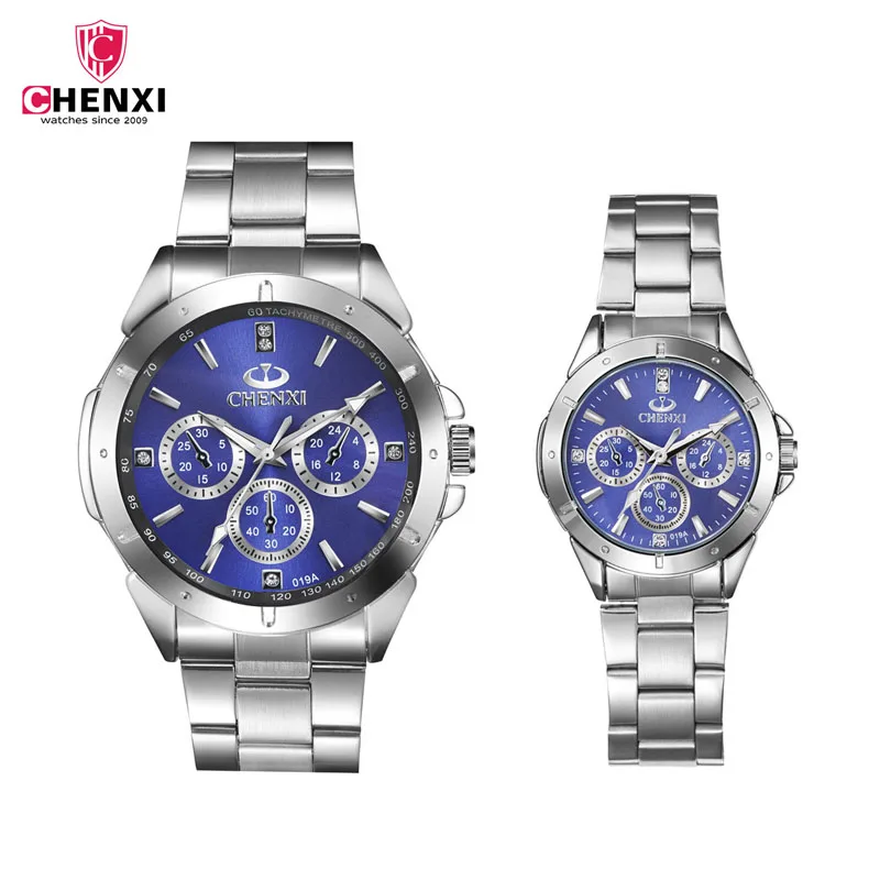 1 пара синий любителей наручные часы Для мужчин Для женщин пару часов Элитный бренд мужской женский спортивные часы из нержавеющей стали