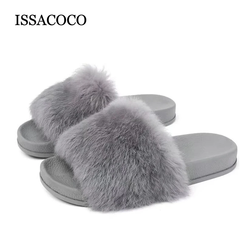 Women Brand Faux Fur Hair Slippers Women&#39;s Furry Plush Slippers Flip Flops Wholesale Indoor ...