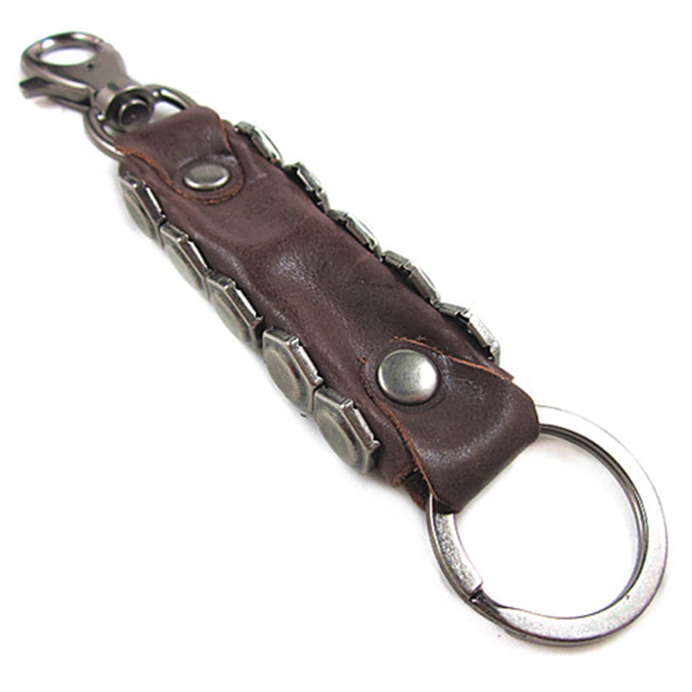 Seanuo цепочка для ключей из нержавеющей стали, брелоки цепочки для ключей для мужчин и женщин, модные Брелоки для ключей из натуральной кожи в стиле панк