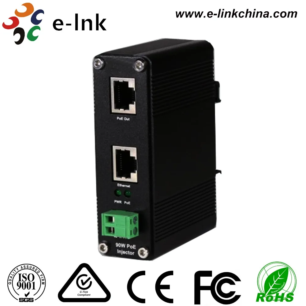 E link промышленный Однопортовый инжектор 10/100 Мбит/с 802.3bt PoE (95 Вт)|Оптоволоконное