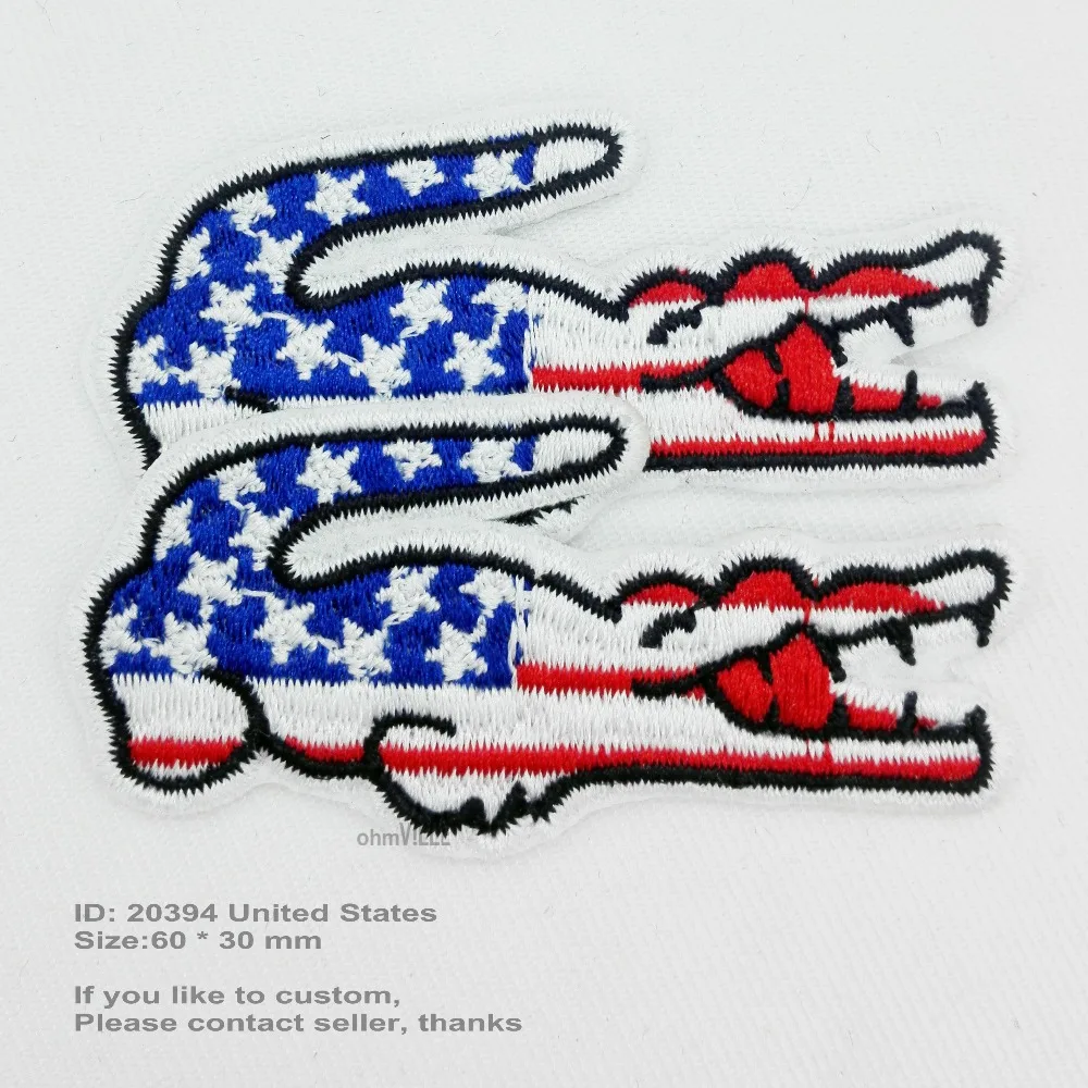 

Free Shipping Crocodile Flag of United States Iron on Patches for clothing Embroidery Badges Patch Appliqued Embroidered