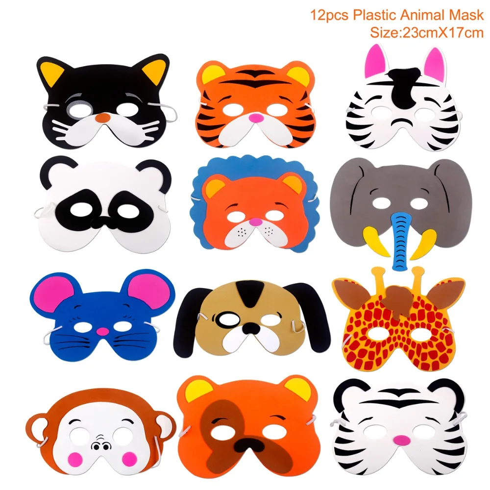 PATIMATE 12pcs EVA Foam Masks Animal Party Decor Summer Party Birthday Decoration Safari Jungle Party Decor Kids Party Favors