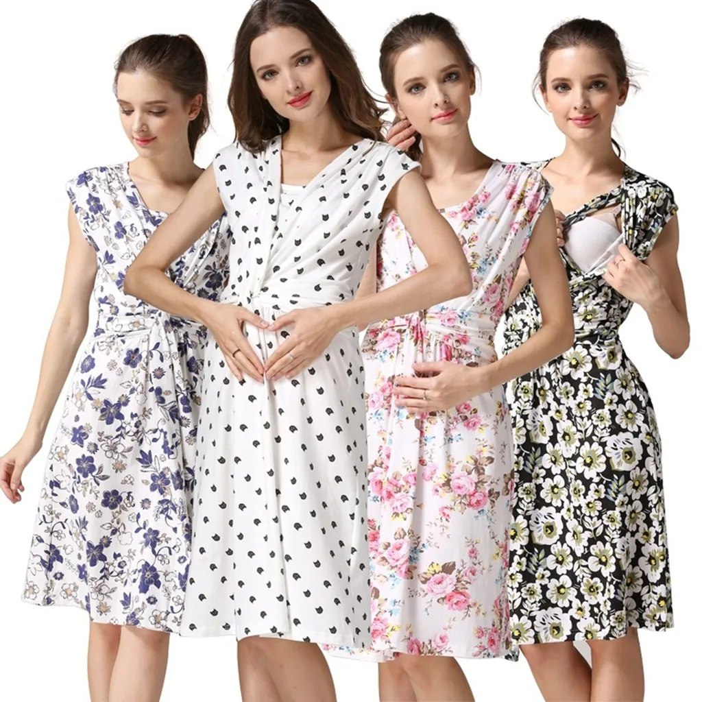 

2019 maternity dresses Summer Women's Pregnancy Sleeveless Floral Print Breastfeeding Dresses For Pregnant Nursing Sundress