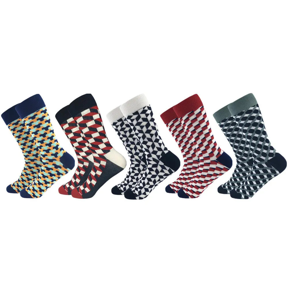 5 pairs of socks Горячая Распродажа повседневные мужские носки новые носки Осень и зима клетчатые Цветные счастливые деловые вечерние Хлопковое носки мужские - Цвет: 5 pairs of socks
