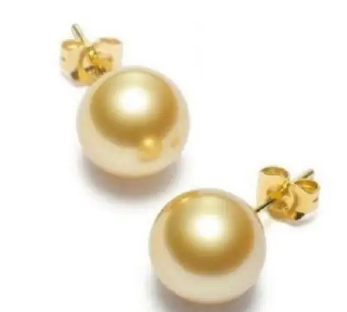 lovers women good Wholesale price 16new BEAUTIFUL 10-11MM AAA NATURAL SOUTH SEA  PEARL EARRING  YELLOW STUD