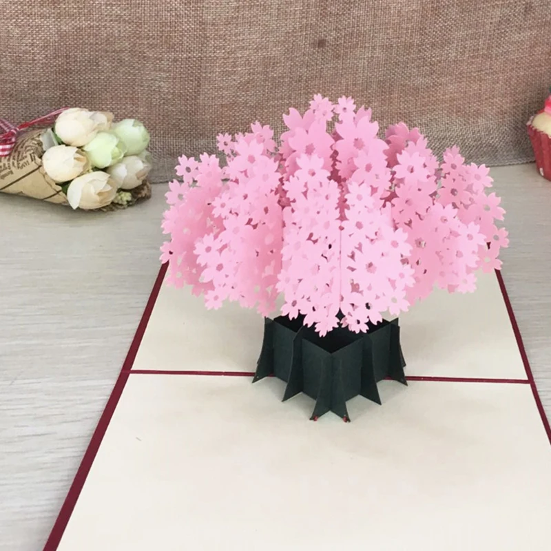  1pcs Laser Cut 3D Pop Up Greeting Cards Cherry Blossoms With Envelope Invitation Post Card For Than - 32967339688