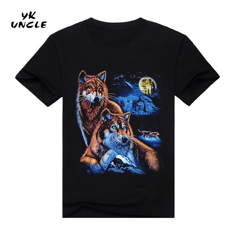 Летняя стильная брендовая мужская хлопковая футболка с коротким рукавом, модная повседневная футболка с круглым вырезом и 3D принтом «Луна волк», M-XXXL, YK UNCLE - Цвет: 7