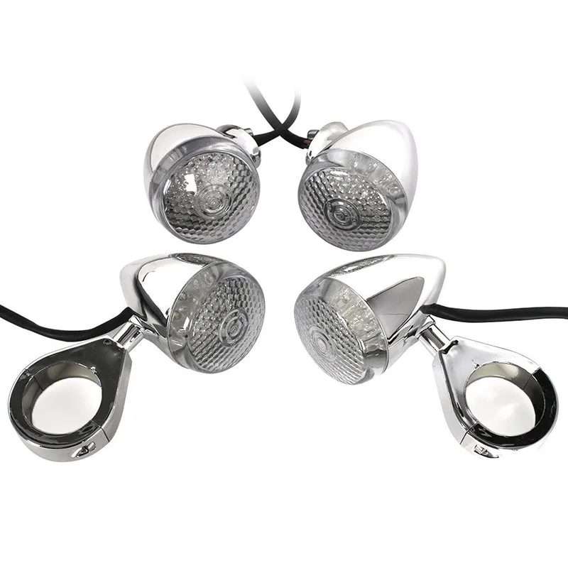 

4pcs/set Chrome Bullet Motorcycle LED Turn Signal Light Indicator Blinker Lamp Universal for Motorbike Off Road Amber Light