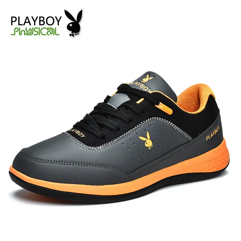 PLAYBOY/мужская повседневная обувь на шнуровке; дышащая кожаная модная популярная прогулочная обувь; амортизационная дышащая обувь - Цвет: Темно-серый