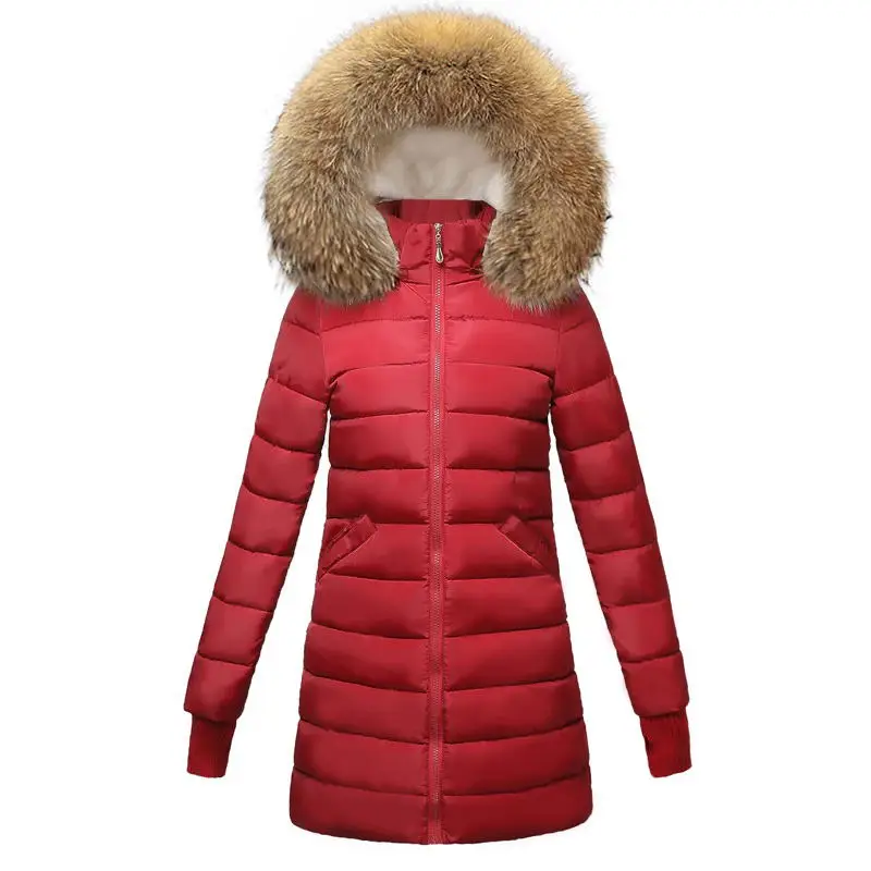 Fourrure Chaud noir Réel Beige Femmes De Longue Veste bourgogne Green D'hiver Nouveau Parka Manteau Cm Survêtement Mode Col 2018 18 Doudoune Femme army a4qIgI