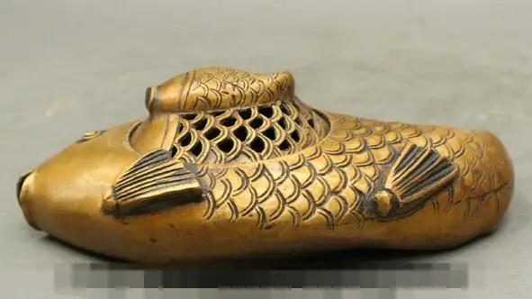 

S5202 Marked Chinese Bronze Wealth Auspicious Fish Statue Box Incense Burner Censer