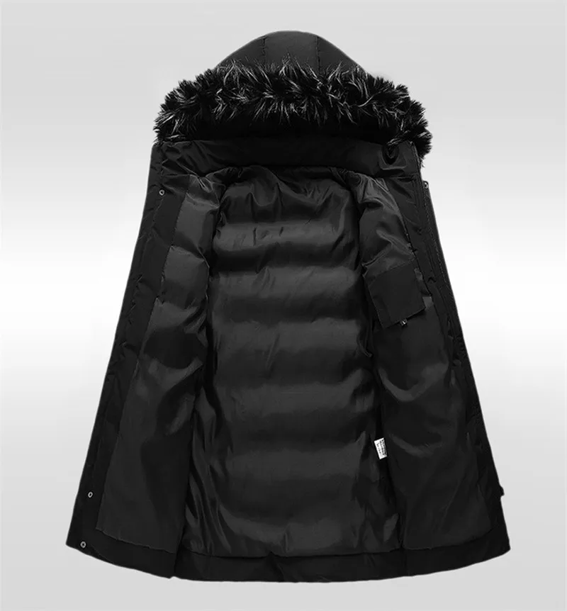 2019 Новое мужское хлопковое пальто на зиму с капюшоном с большим меховым воротником Толстая свободная хлопковая одежда большого размера