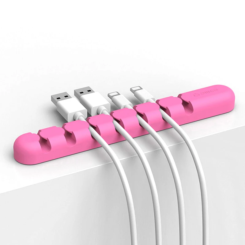 Multipurpose Desktop Cable Winder Earphone clip Table Storage Tool Management Wire Cord fixer Silicone Holder 7 slot Strip - Цвет: pink