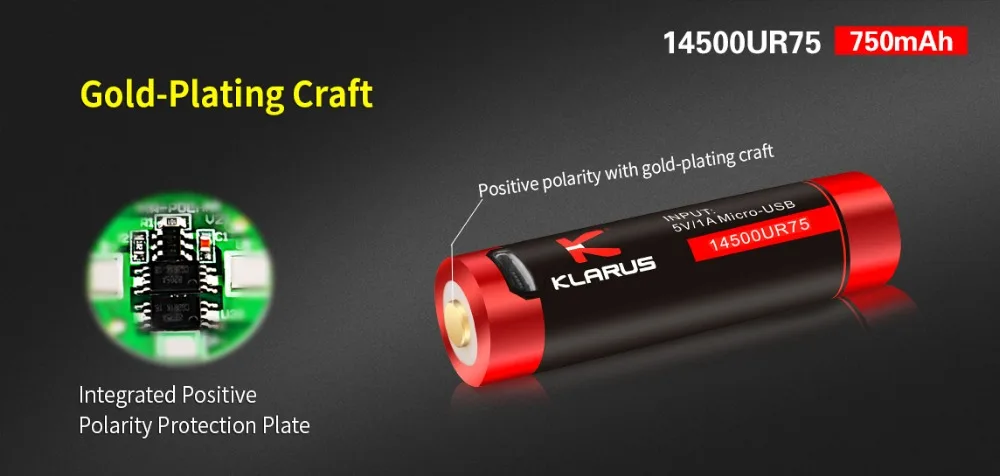 2 шт KLARUS 14500RU75 14500 литий-ионная батарея 750 мАч 2,77 Вт с микро-USB зарядным кабелем перезаряжаемая батарея