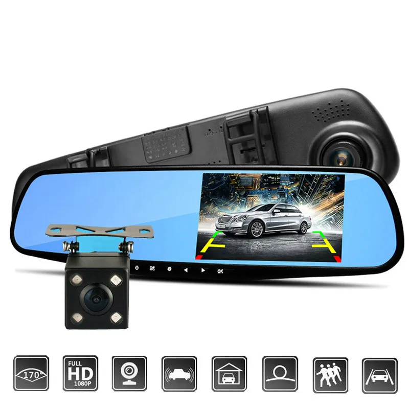 

Auto 4.3 Inch Rearview Mirror Digital Video Recorder Dual Lens Registratory Camcorder Dash Cam Full HD 1080P Car Dvr Camera