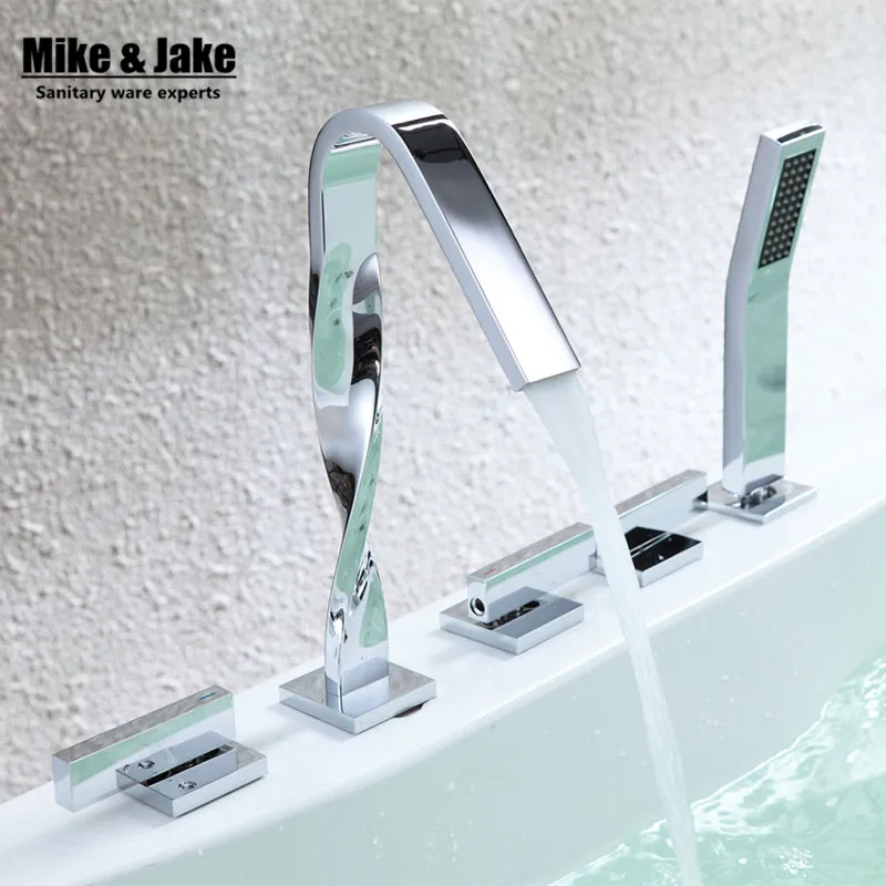 Three Handle Bathtub Mixer With Brass Hand Shower 5 Pcs Kit