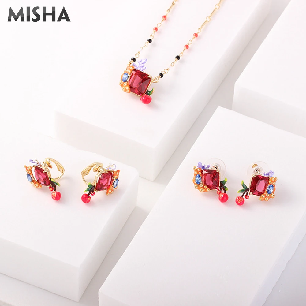 

MISHA Luxury Women Jewelry Sets Necklace Earrings Ladies Jewelry Enamel Glaze Handmade Gem Necklace Set Chic Accessories L736