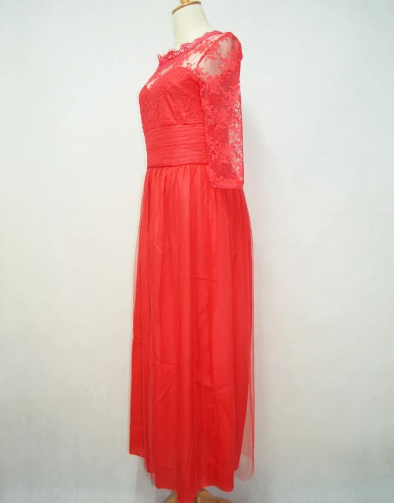 SEBOWEL Formal Elegant Womens Floor-Length Evening Wedding Party Dress 3 Quarter Sleeve Chiffon Lace Maxi Long Dresses Robe (5)