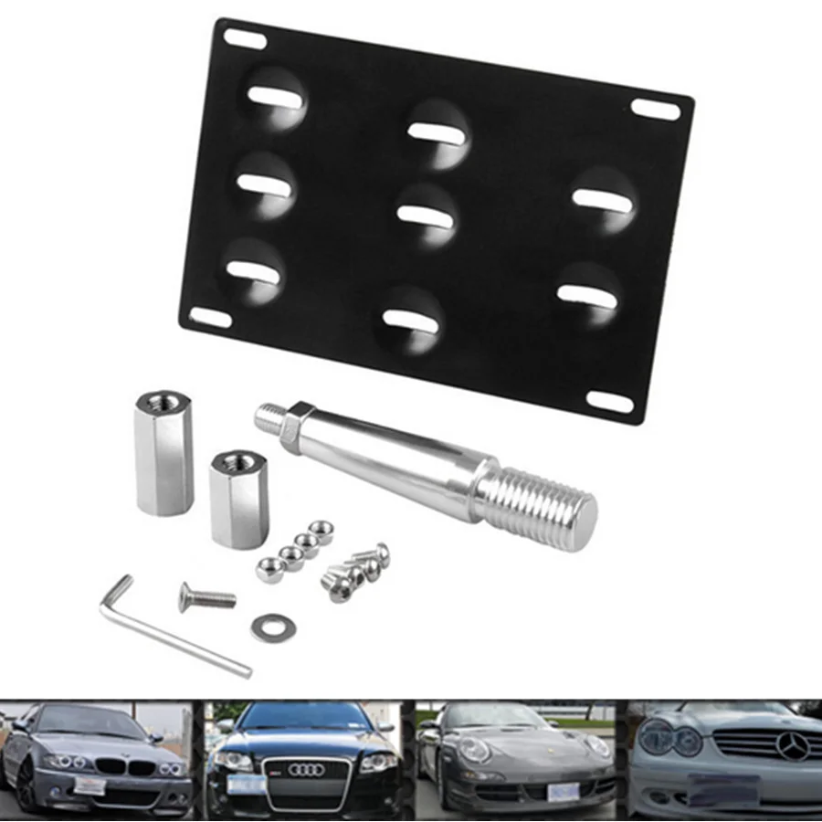 

Auto Front Bumper Tow Hook License Plate Mounting Bracket Holder Dual Adaptor With Rod For BMW Mazda Ford Subaru Volkswagen VW