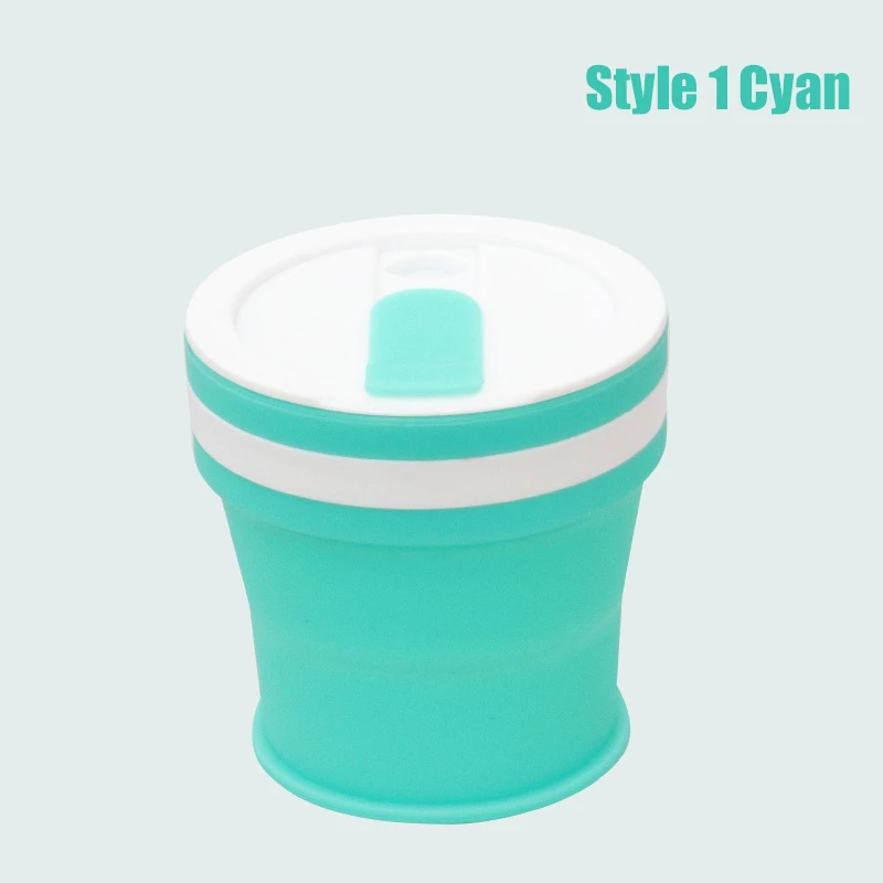 350 мл Складная Силиконовая 6 цветов портативная силиконовая телескопическая Питьевая Складная кофейная чашка Складная силиконовая чашка с крышками для путешествий - Цвет: Style 1 Cyan