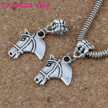 

50pcs Zinc alloy Horse head Dangles Beads Fit European Charm Bracelet Jewelry DIY Metal 15.5x33.5mm A-216a