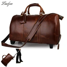 Мужская сумка на колесиках из натуральной кожи crazy horse 2" коричневая Дорожная сумка из воловьей кожи с колесами большая сумка на выходные