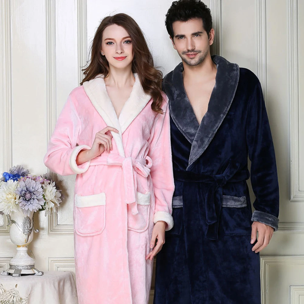 2018 New Arrival Men's Winter Robe Male Warm Long Bathrobes Comfortable Ladies Bath Robe Dressing Men Solid Homewear Plus Size
