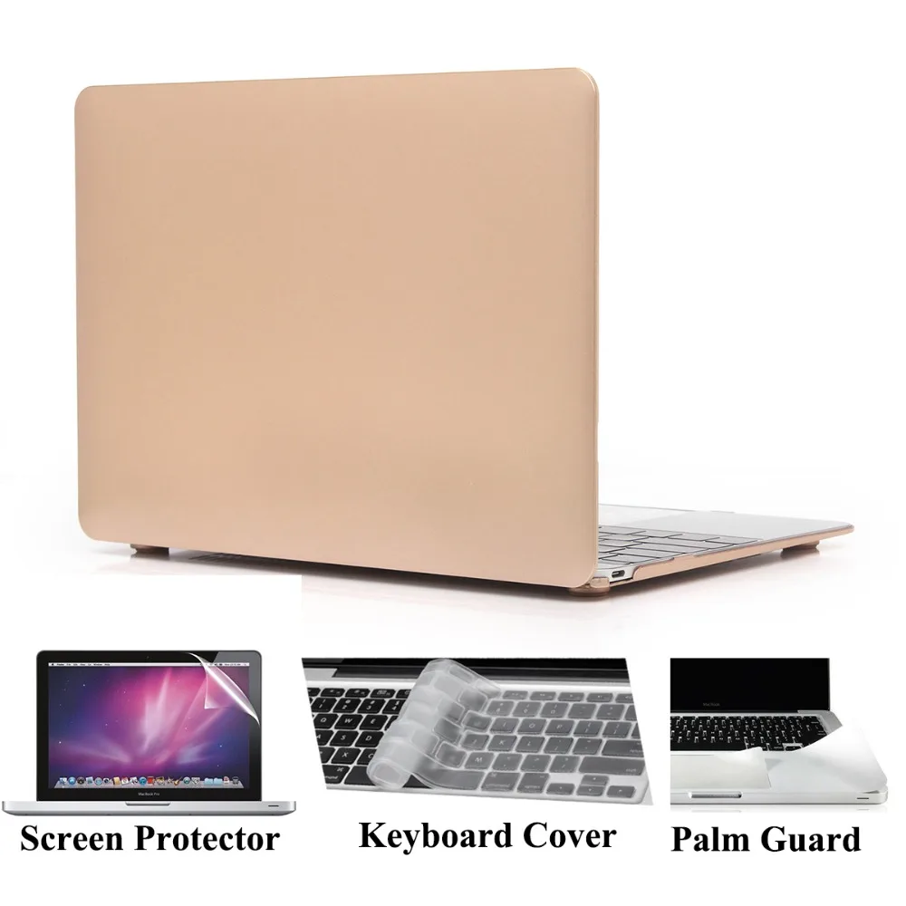 4 in 1 Metallic Matte Case + Keyboard Cover + screen protector + guard for Macbook air pro retina 11 12 13 15 laptop case