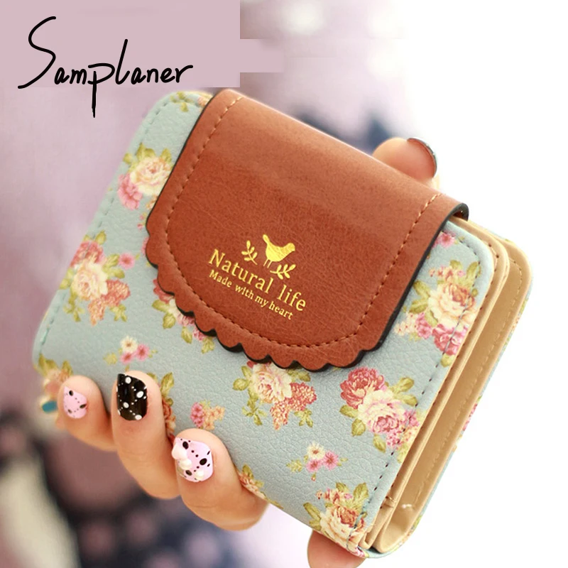 

Samplaner Zipper Flowers Short Wallet Women 2018 Small Coin Purse Leather Lady Purses Women's Coin Card Holders Female Wallets