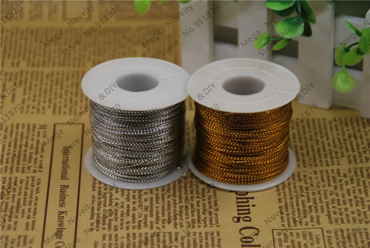 Hot 100m/roll 2roll/pcs 0.8mm Gold Silver Metallic String Cords Braided Gift Box Cords Craft DIY
