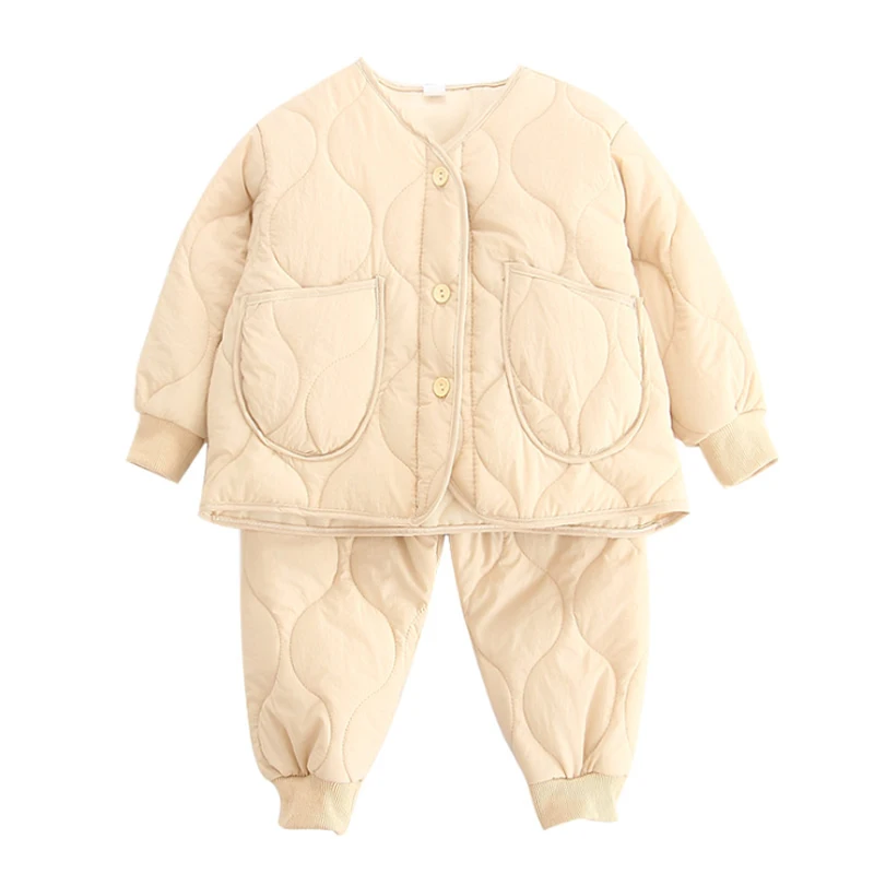

2Pcs Baby Cotton Clothing Sets Winter Solid Thicken Long Sleeve Warm Coats+Pants Toddler Girl Boy Kids Clothes Set Homewear Suit