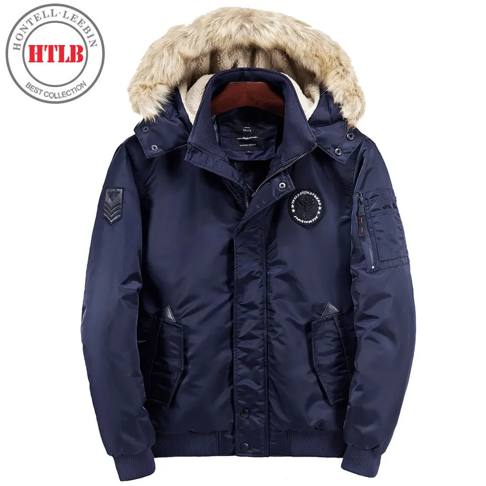

HTLB Brand New Winter Thick Parka Jacket Men Casual Thick Warm Military Fur Jacket Men Snow Hooded Overcoat Bio Down Parka Coat