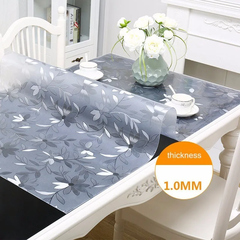 LDAJMW Modern PVC Transparent Waterproof Tablecloth Kitchen Table Cover Waterproof Soft Glass Pattern Kitchen Tablecloth 1.0mm