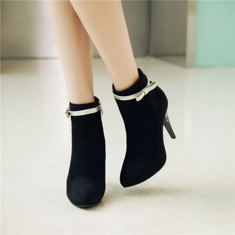

Big Size 11 12 13 14 15 16 17 18 19 Ma'am Fine heel Short boots Bowknot Fashion boot barrel High heel boots