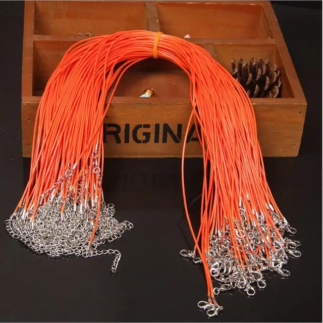 Wholesale 20pcs/lot 1.5mm Multicolor Leather Cord Wax Rope Chain Necklace with Lobster Clasp DIY Jewelry Accessorie Z570 orange
