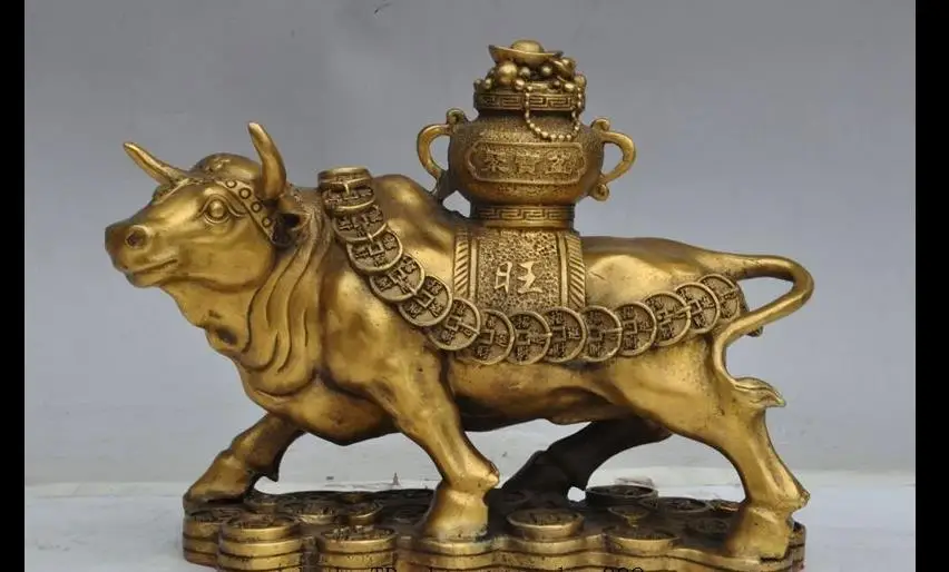 67769*++9&quotChina FengShui Brass Prosperous wealth coin Treasure Bowl OX bull Lucky Statue | Дом и сад