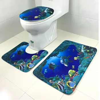 

3pcs/Set Ocean Style Underwater World Dolphin Carpe Toilet Mat Anti Slip Toilet Pattern Carpet Bathroom Mat