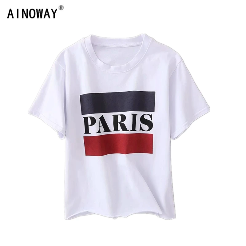 

Summer vintage Women paris letter print o-neck T-shirt punk tops cotton Harajuku casual T-shirt female short sleeve Tee tops